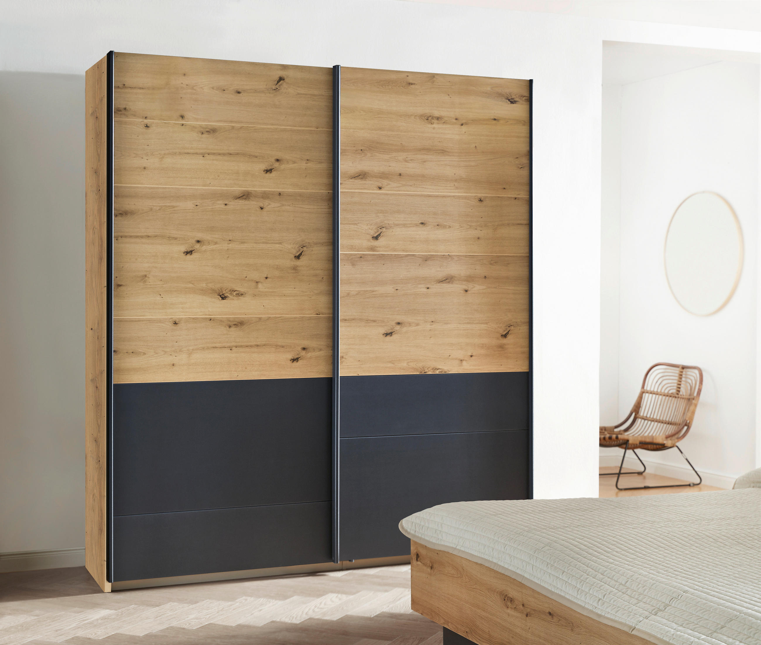 SCHWEBETÜRENSCHRANK 181/210/62 cm 2-türig Grau, Eiche Artisan  - Eiche Artisan/Grau, MODERN, Holzwerkstoff/Metall (181/210/62cm) - Rauch Möbel