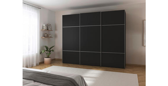 SCHWEBETÜRENSCHRANK 242/223/68 cm 3-türig Schwarz - Alufarben/Schwarz, KONVENTIONELL, Holzwerkstoff/Metall (242/223/68cm) - Novel
