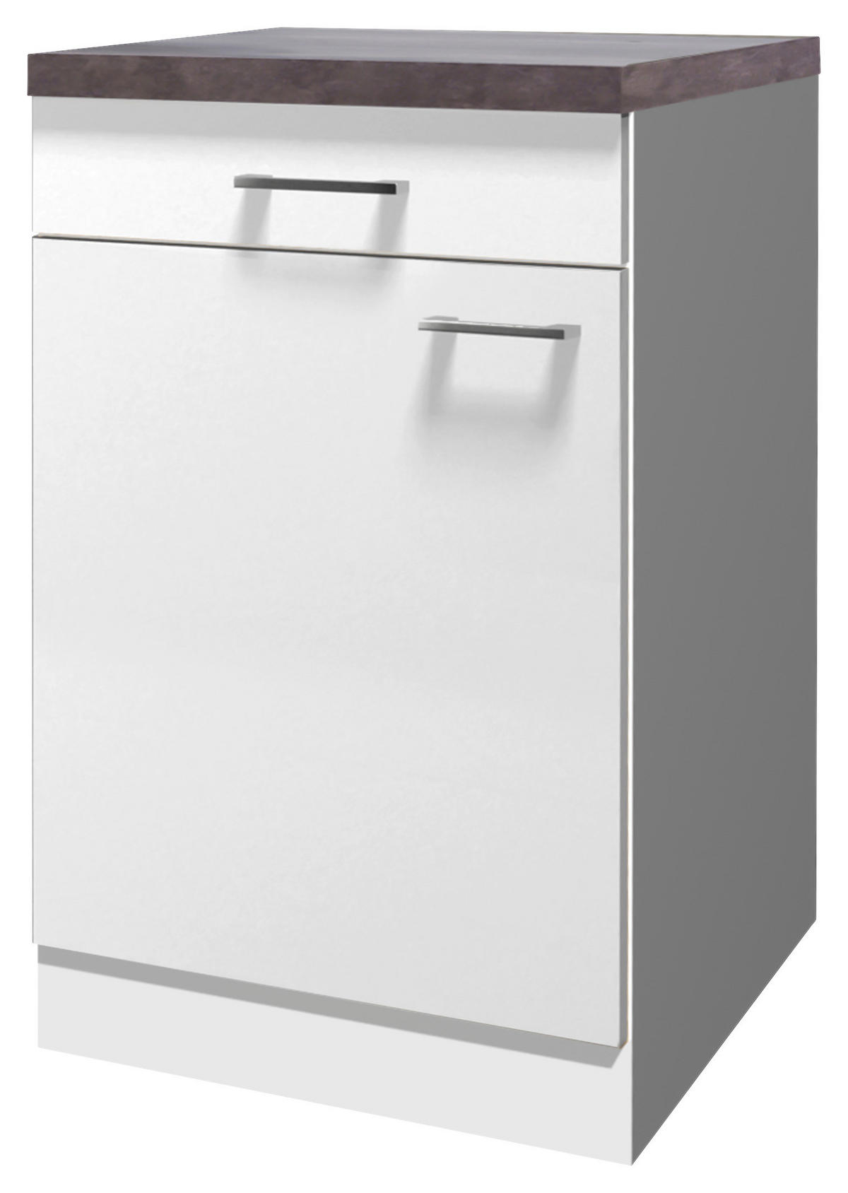 KÜCHENUNTERSCHRANK 50/85/60 cm  in Weiß  - Graubraun/Alufarben, KONVENTIONELL, Holzwerkstoff/Kunststoff (50/85/60cm) - FlexWell