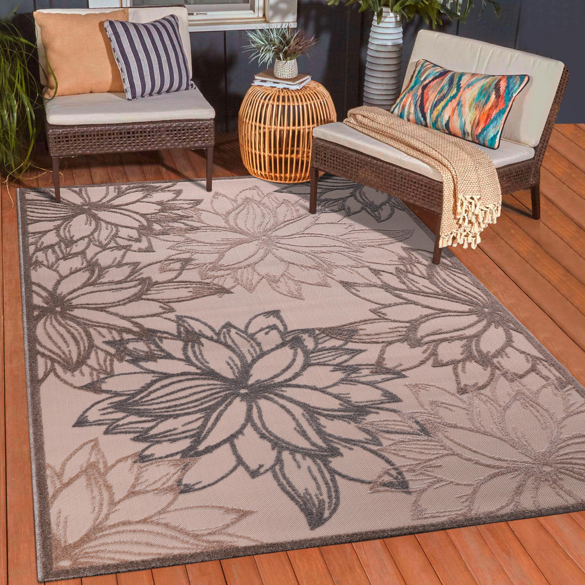 PREPROGA ZA ZUNANJO UPORABO  Floral     200/290 cm    tkano  krem barve, bež  - krem barve/bež, Trendi, umetna masa/tekstil (200/290cm)