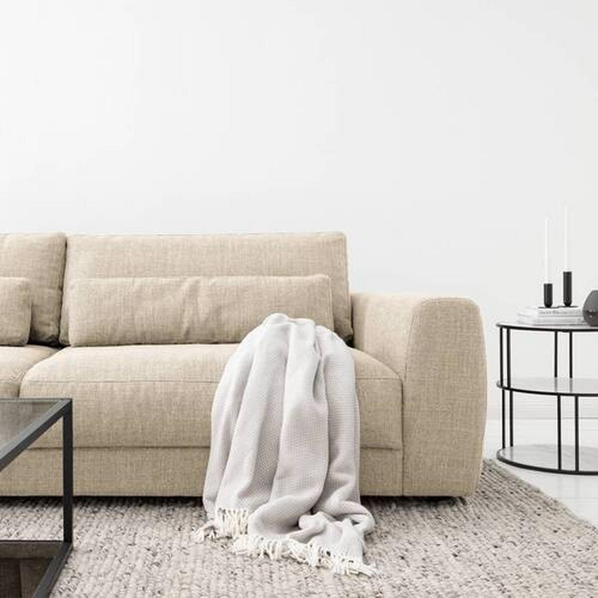 3-SITZER-SOFA in Webstoff Beige  - Beige/Schwarz, Design, Kunststoff/Textil (250/80/117cm) - home24