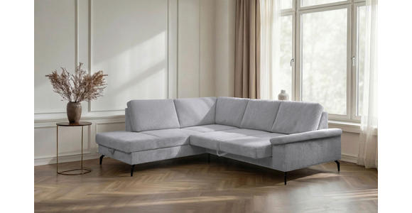 ECKSOFA Hellgrau Velours Bettkasten, Sitzvorzug  - Hellgrau/Schwarz, KONVENTIONELL, Textil/Metall (206/253cm) - Venda