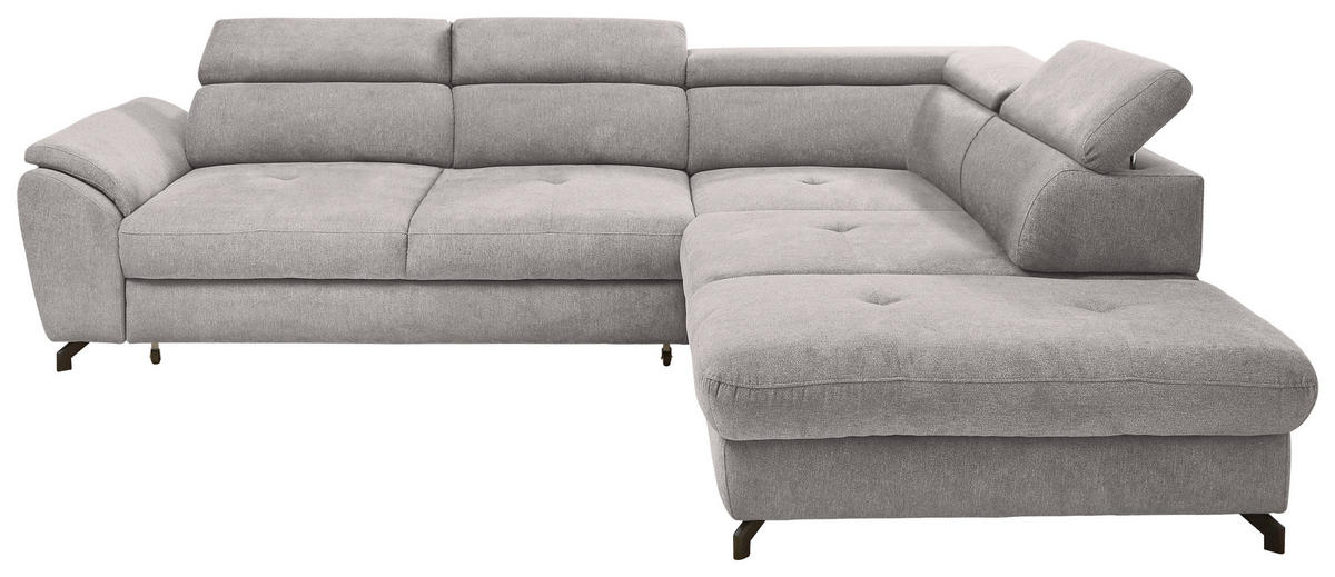 ECKSOFA in Webstoff Grau, Hellgrau  - Hellgrau/Schwarz, Design, Textil/Metall (277/237cm) - Stylife