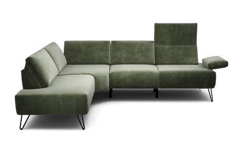 ECKSOFA in Samt Waldgrün  193/245-263 cm  - Waldgrün/Schwarz, Design, Textil/Metall (193/245-263cm) - SENSOO