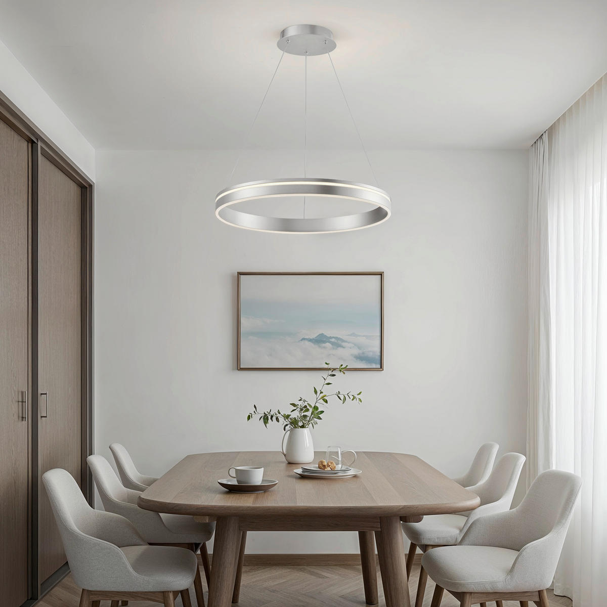 ZÁVĚSNÉ LED SVÍTIDLO, 59/59/120 cm  - barvy stříbra, Design, kov/plast (59/59/120cm)