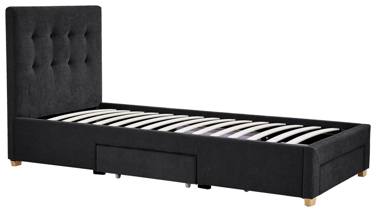 POLSTERBETT 90/200 cm, inkl. gepolstertes Kopfteil, Lattenrost, Bettschubladen,  in Dunkelgrau  - Dunkelgrau/Naturfarben, Design, Holz/Textil (90/200cm) - Boxxx