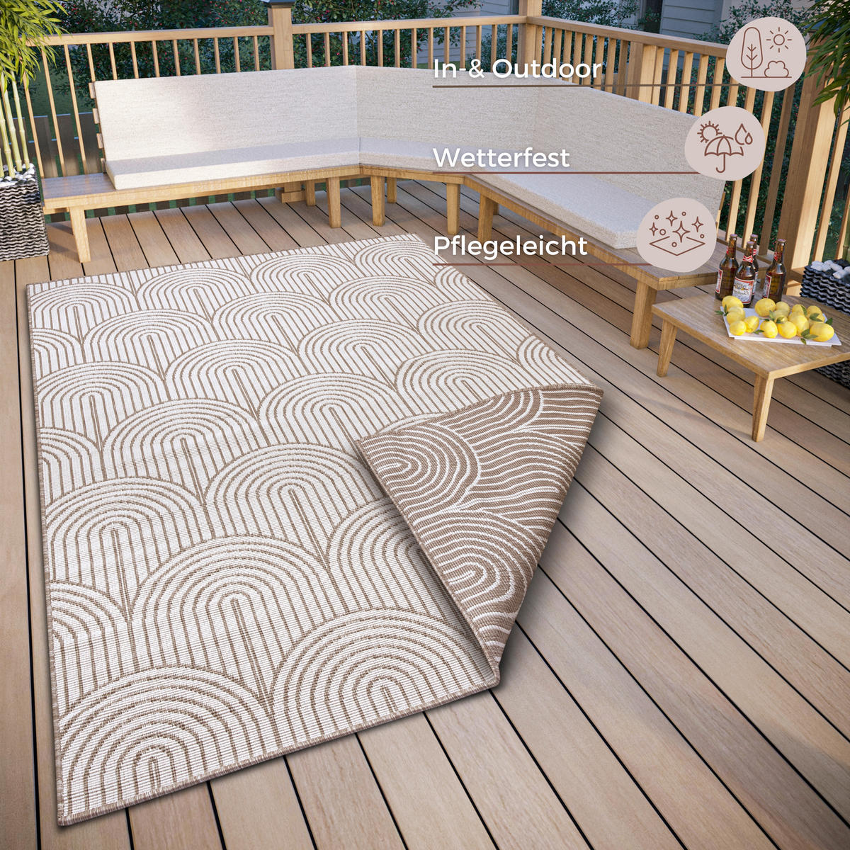OUTDOORTEPPICH 80/150 cm Pangli Weiß, Cappuccino  - Weiß/Cappuccino, Design, Kunststoff (80/150cm)