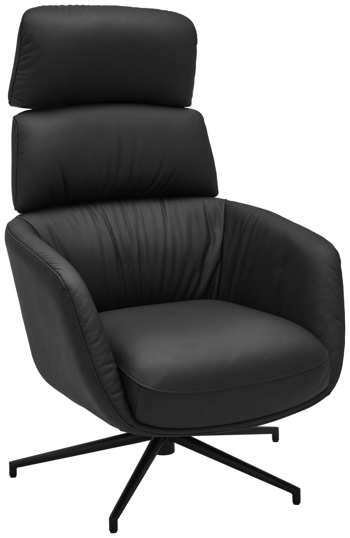 RELAXSESSELSET Echtleder Hocker, Kopfteilverstellung    - Schwarz, Design, Leder/Metall (73/110/87cm) - Dieter Knoll