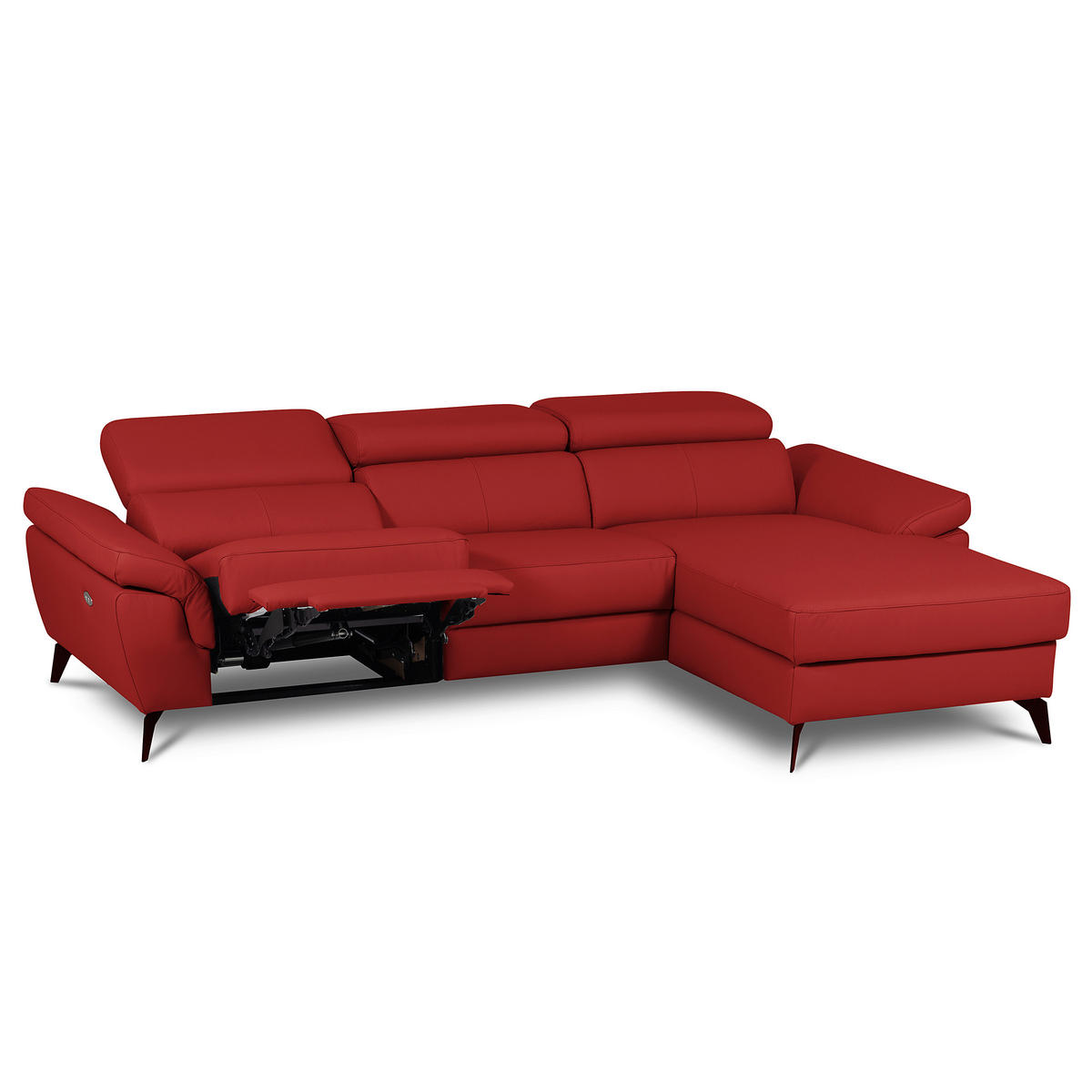 ECKSOFA Rot Echtleder Lederlook Rücken echt, Armteilverstellung, Relaxfunktion, Kopfteilverstellung  - Rot/Schwarz, Design, Leder/Textil (252/179cm) - Livetastic