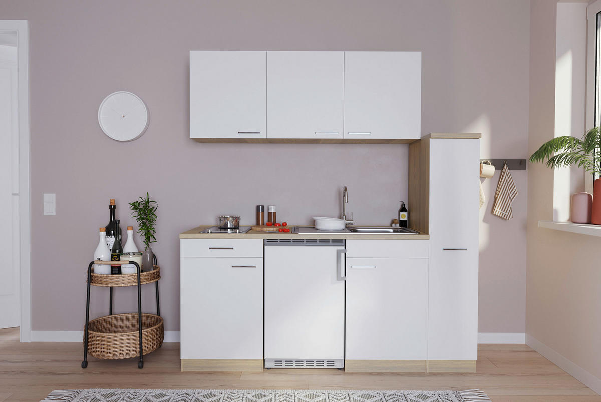 KÜCHENBLOCK 180 cm   in Weiß  - Eichefarben/Alufarben, Basics, Holzwerkstoff/Kunststoff (180cm) - Respekta