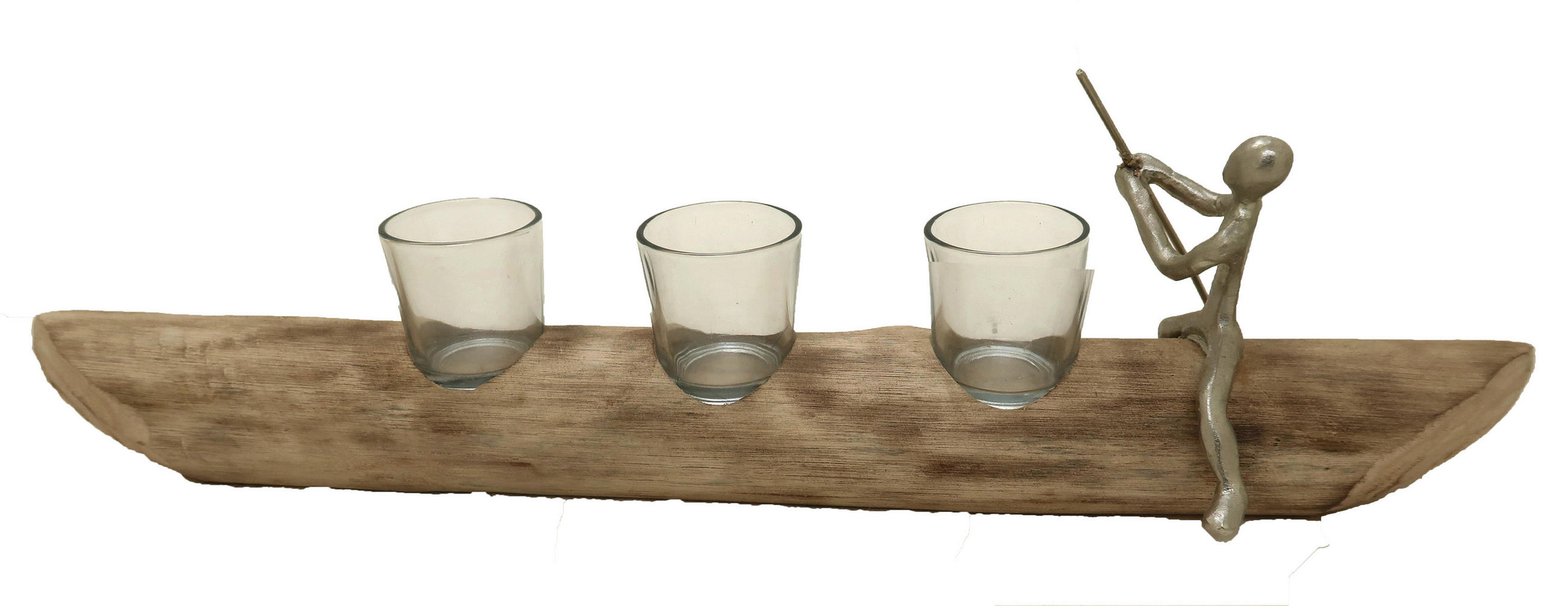 TEELICHTHALTER  - Silberfarben/Naturfarben, Natur, Glas/Holz (55/12/15cm) - Ambia Home