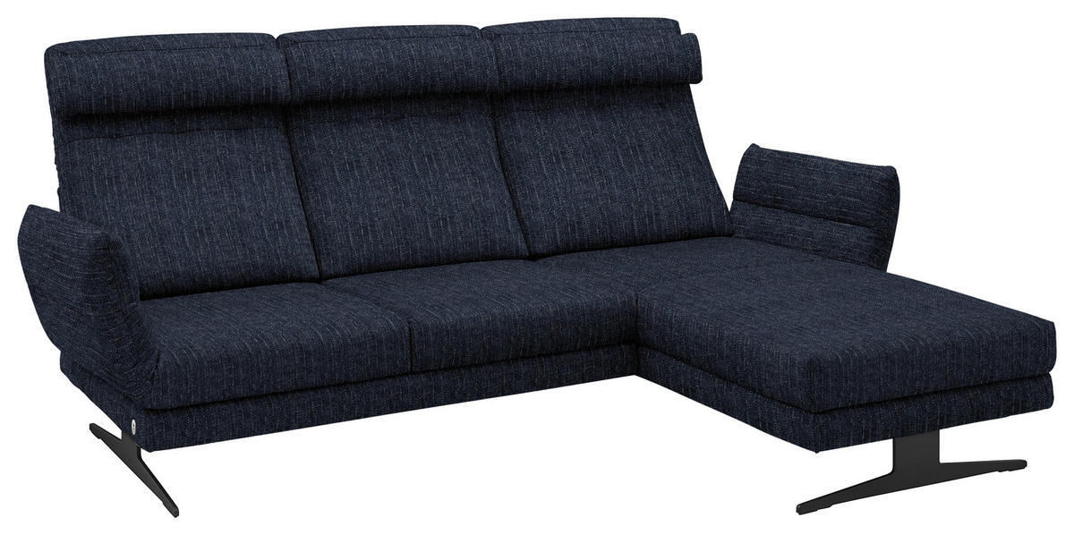 ECKSOFA in Flachgewebe Dunkelblau  - Schwarz/Dunkelblau, Design, Textil/Metall (279-327/176-217cm) - Dieter Knoll