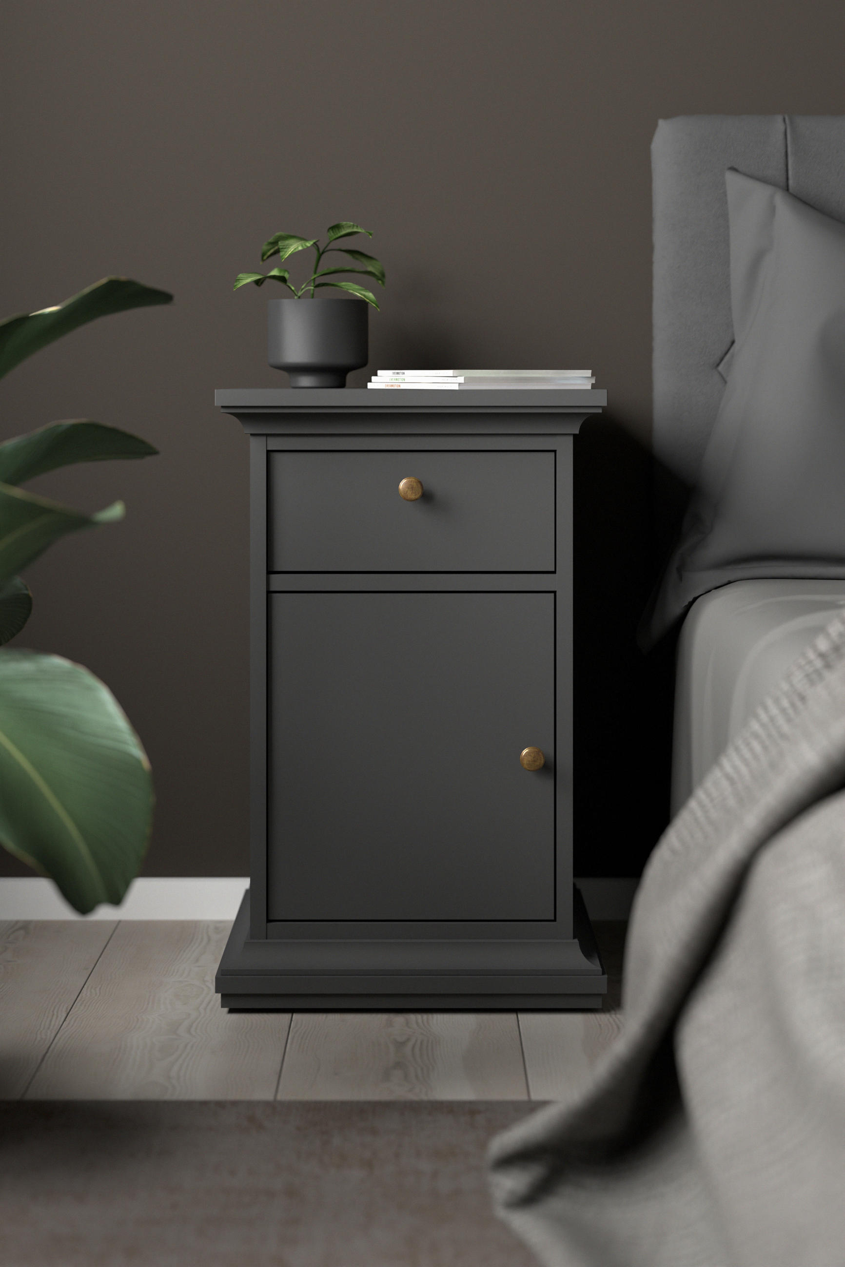 NACHTSCHRANK 43,6/69,6/40 cm - Messingfarben/Grau, MODERN, Holzwerkstoff/Metall (43,6/69,6/40cm) - MID.YOU