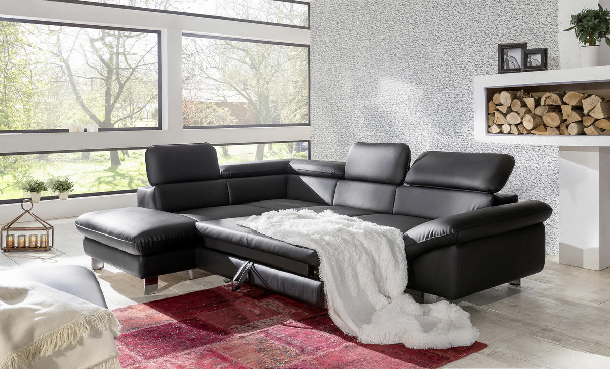 WOHNLANDSCHAFT in Lederlook Schwarz  - Chromfarben/Schwarz, MODERN, Textil/Metall (214/266cm) - MID.YOU