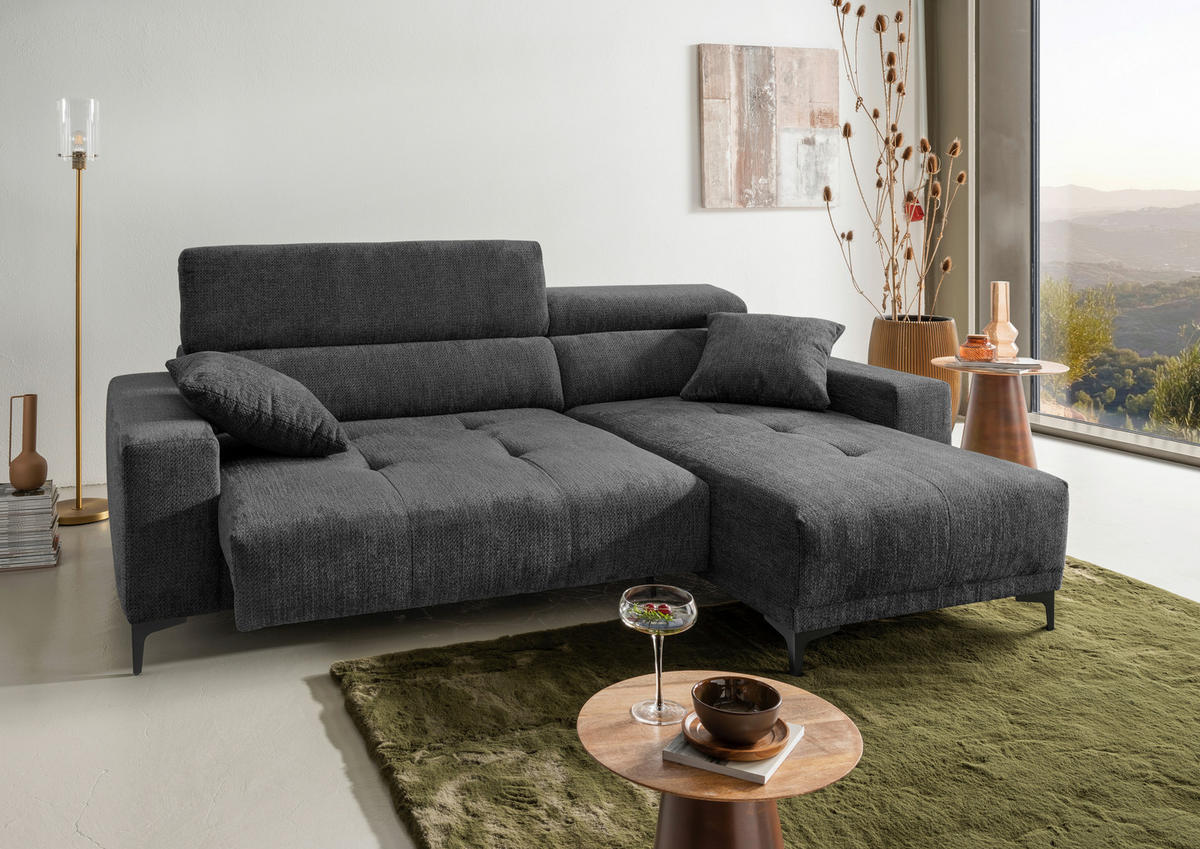 ECKSOFA Chenille Anthrazit  - Anthrazit/Schwarz, Basics, Textil/Metall (250/183cm) - Livetastic