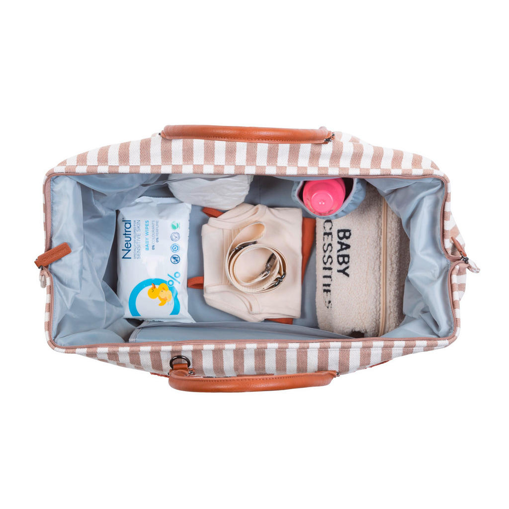 Thumbnail - Childhome Wickeltasche Mommy Bag Terracotta Nude Streifen, Beige, Terracotta, Textil, Streifen, 55x30x40 cm, Reach, EN 7...