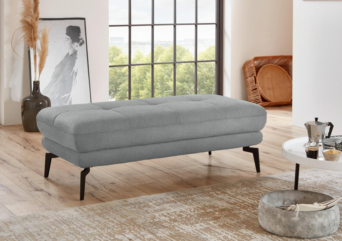 HOCKER in Textil Hellgrau  - Hellgrau/Schwarz, Design, Textil/Metall (132/45/68cm) - Beldomo Style