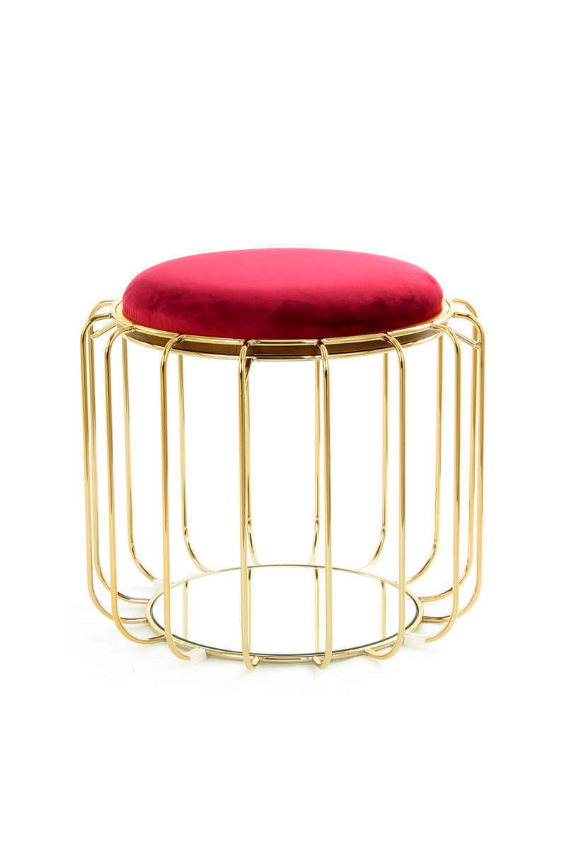 BEISTELLTISCH HOCKER 2 in 1 50/50/45 cm Rot, Goldfarben  - Rot/Goldfarben, Basics, Glas/Holzwerkstoff (50/50/45cm) - Kayoom