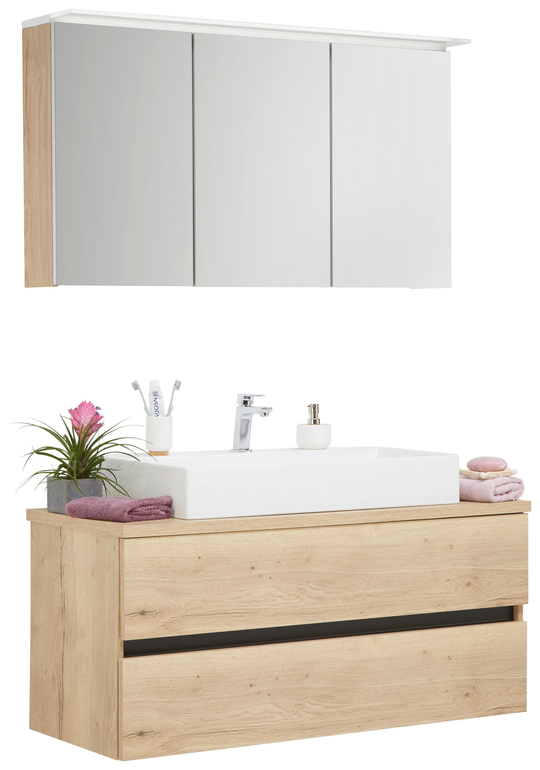 BADEZIMMER  in 120 cm  - Eichefarben, MODERN, Glas/Keramik (120cm) - Dieter Knoll
