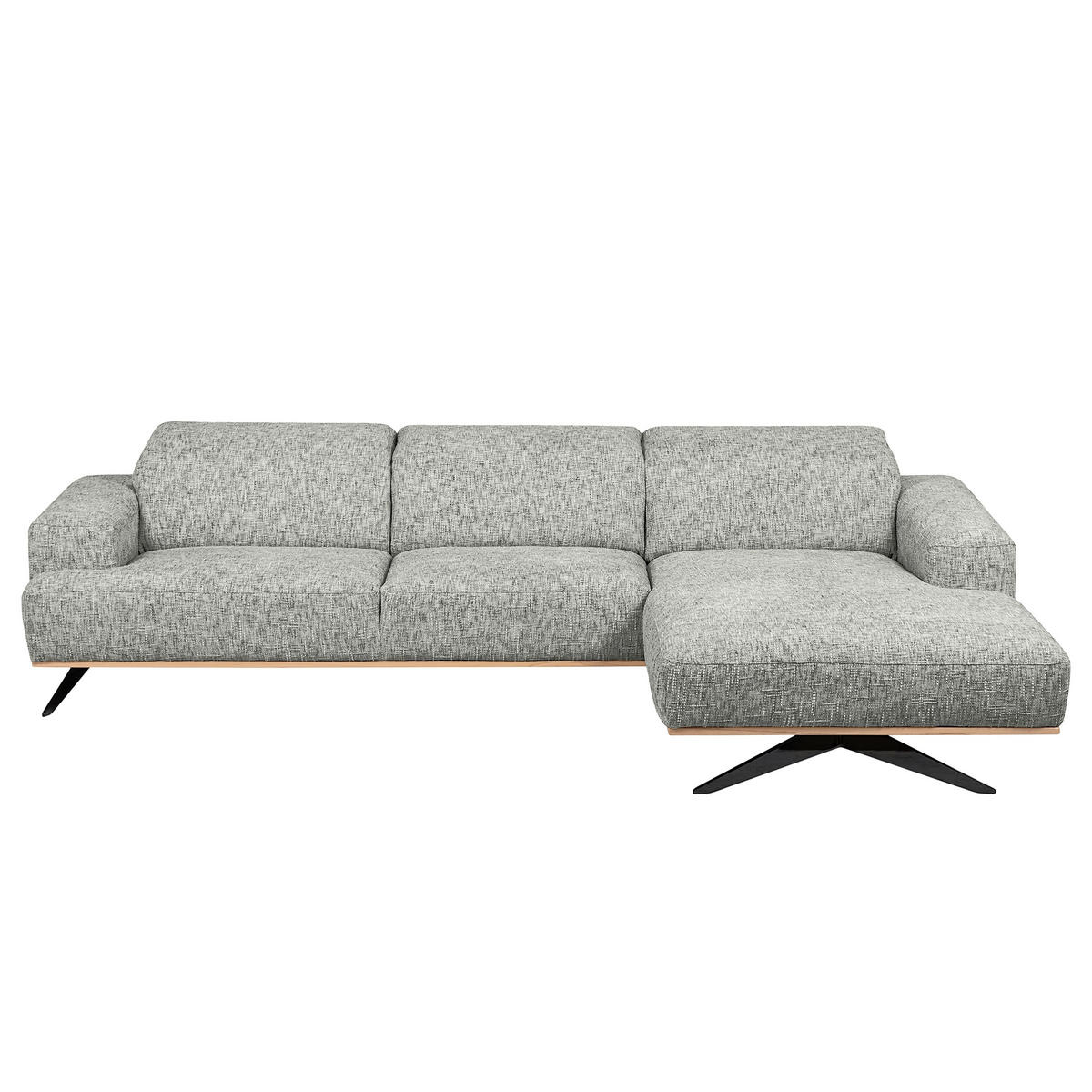 ECKSOFA PORTLAND in Struktur Grau Kopfteilverstellung  295/187 cm  - Schwarz/Grau, Design, Holz/Textil (295/187cm) - Livetastic