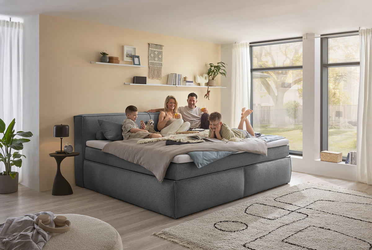 FAMILIENBOXSPRINGBETT - Dunkelgrau/Schwarz, LIFESTYLE, Kunststoff/Textil (240/200cm) - Esposa