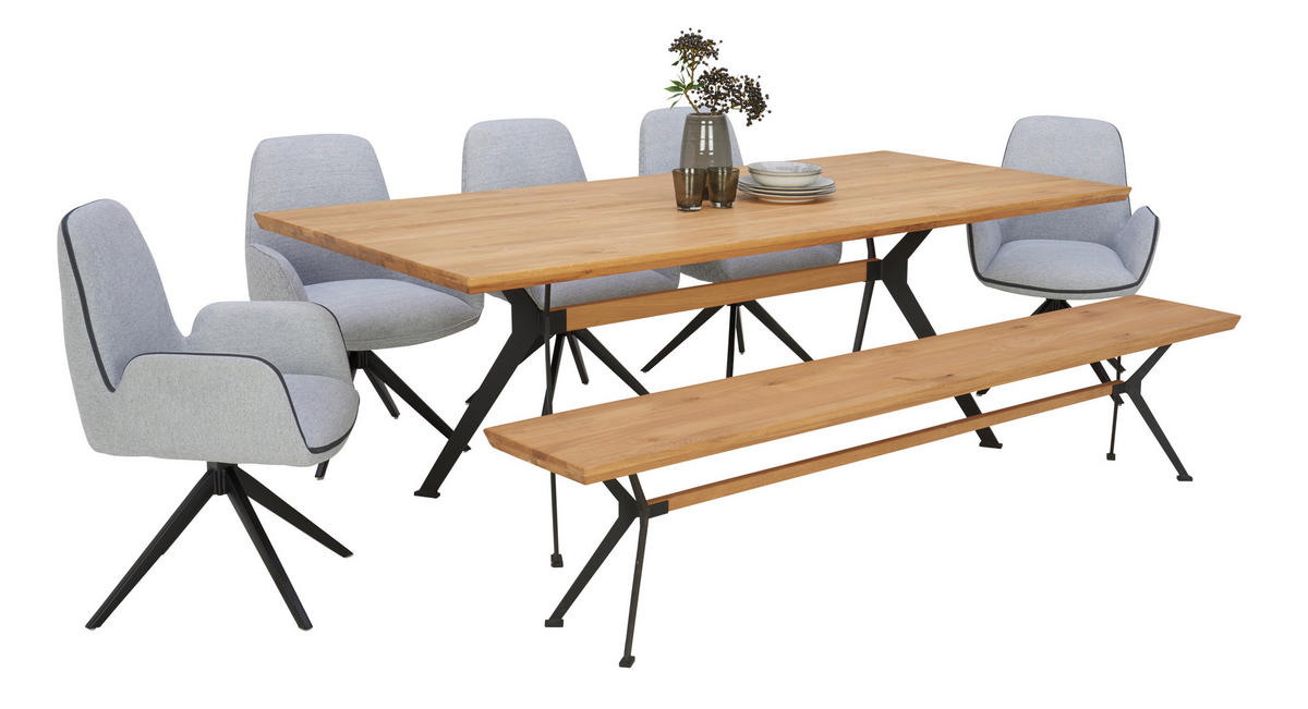 Scaun Cu Brațe din metal, textil, negru, gri deschis - gri deschis/negru, Design, metal/textil (61/85,5/61cm) - Novel