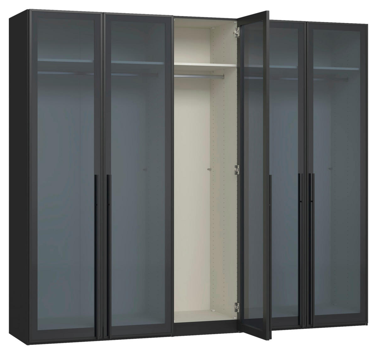 DREHTÜRENSCHRANK 253/220/59 cm,  in Schwarz, 5-türig  - Schwarz, Design, Glas/Holzwerkstoff (253/220/59cm) - Jutzler