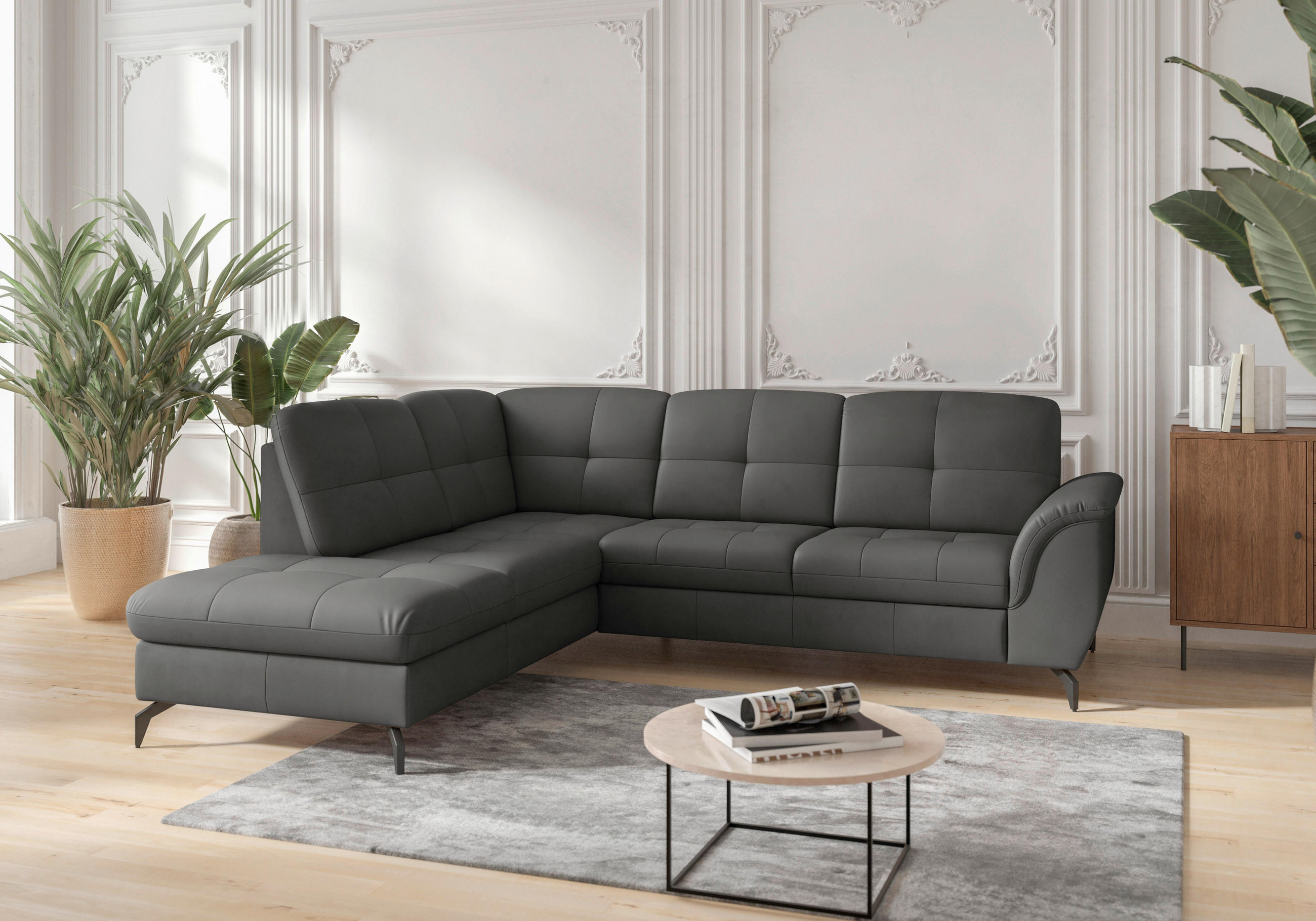 ECKSOFA in Vliesstoff Kombination Echtleder/Stoff Anthrazit  212/244 cm  - Anthrazit/Schwarz, MODERN, Leder/Textil (212/244cm) - Sit & More