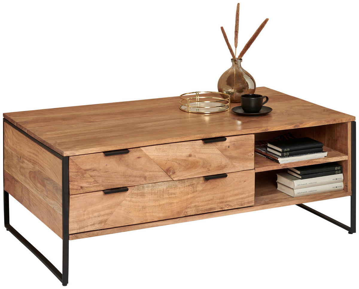 COUCHTISCH Akazie Hartholz 118/70/45 cm rechteckig Schwarz, Akaziefarben  - Schwarz/Akaziefarben, Trend, Holz/Metall (118/70/45cm) - Ambia Home