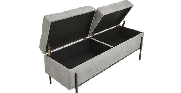 HOCKERBANK 121/47/41 cm Samt, Vliesstoff Grau, Schwarz - Schwarz/Grau, Trend, Textil/Metall (121/47/41cm) - Xora