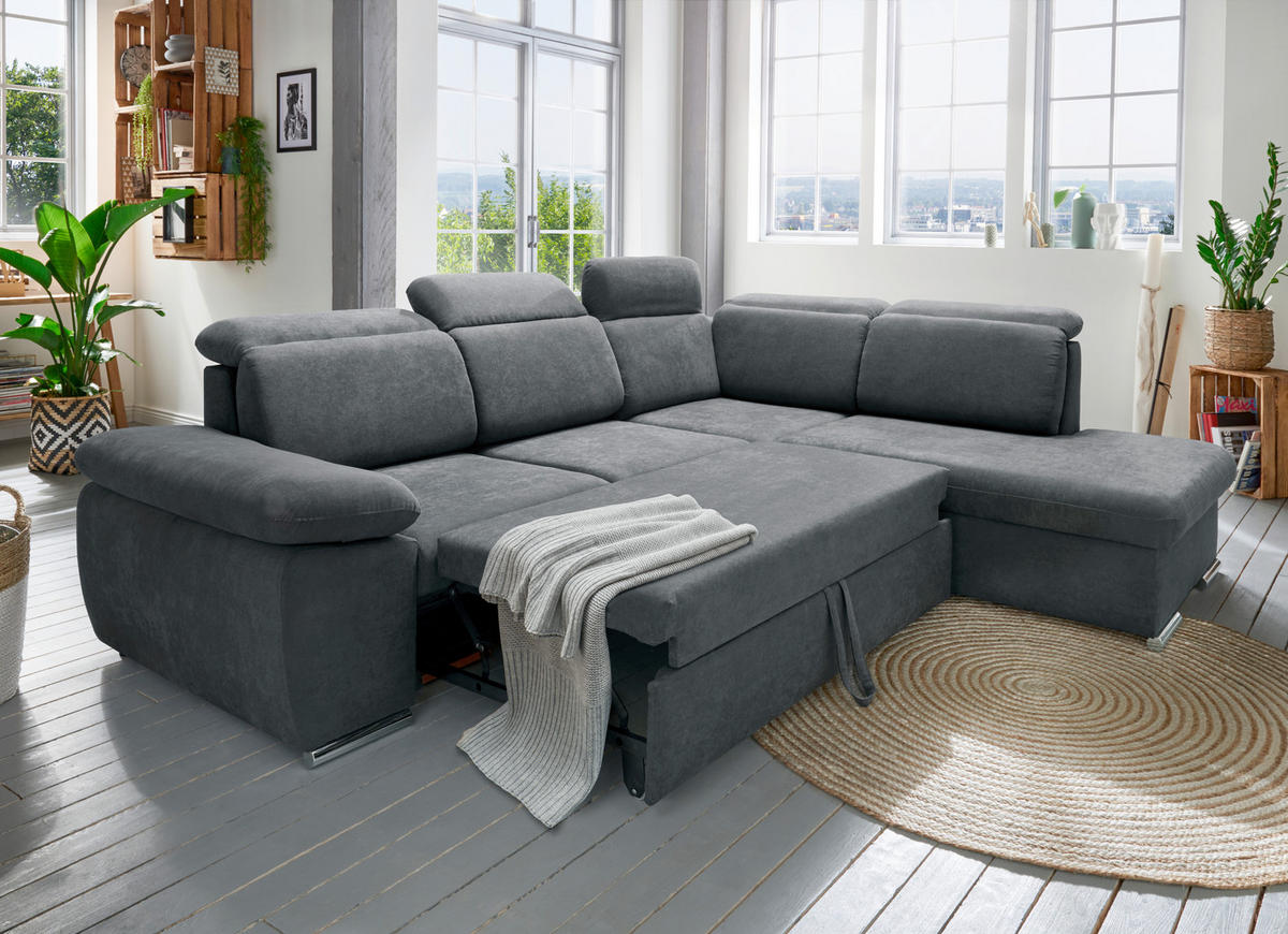 ECKSOFA Anthrazit Mikrofaser  - Chromfarben/Anthrazit, Design, Textil/Metall (283/228cm) - Livetastic