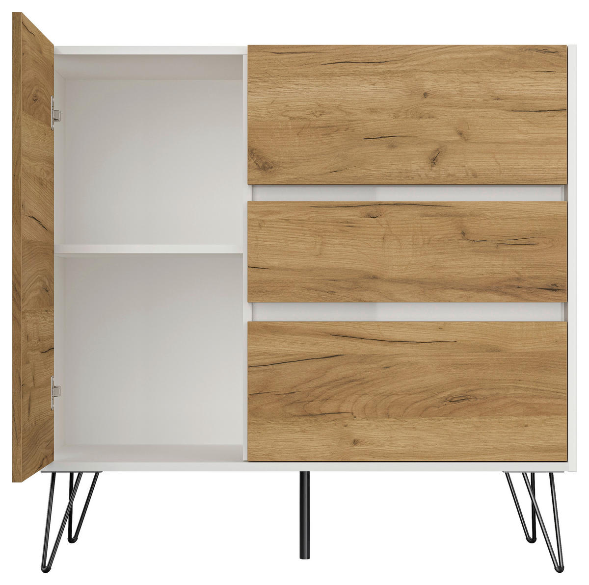 SIDEBOARD Posseik Industrial  in 99/93,6/42 cm  - Elfenbein/Weiß Hochglanz, Design, Holzwerkstoff/Metall (99/93,6/42cm) - P & B