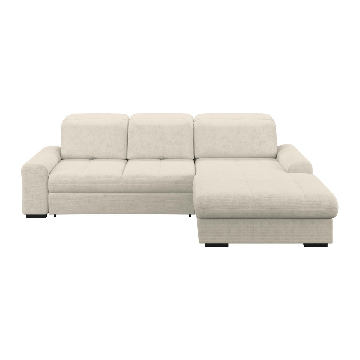 ECKSOFA Hellgrau Chenille Rücken echt, Kopfteilverstellung  - Hellgrau/Schwarz, KONVENTIONELL, Holz/Textil (286/203cm) - MID.YOU