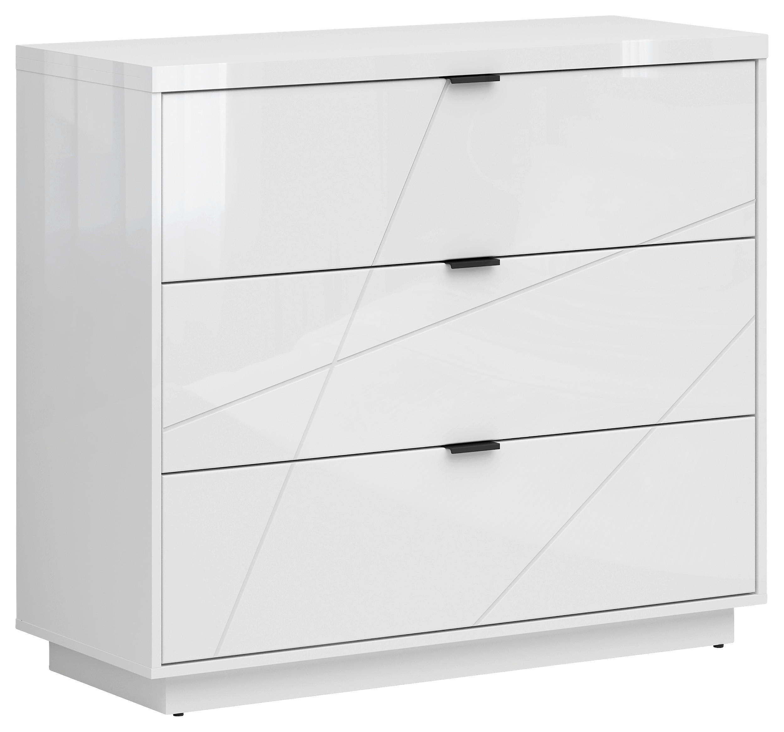 KOMMODE , 106/93/42,5 cm, 3 Schublade(n)  - Weiß Hochglanz/Schwarz, Design, Holzwerkstoff/Kunststoff (106/93/42,5cm)
