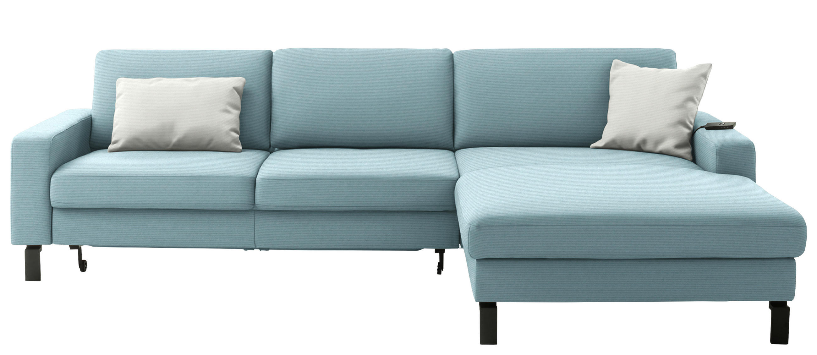 ECKSOFA Cord Hellblau  - Schwarz/Hellblau, Design, Textil/Metall (298/185cm) - Pure Home Lifestyle