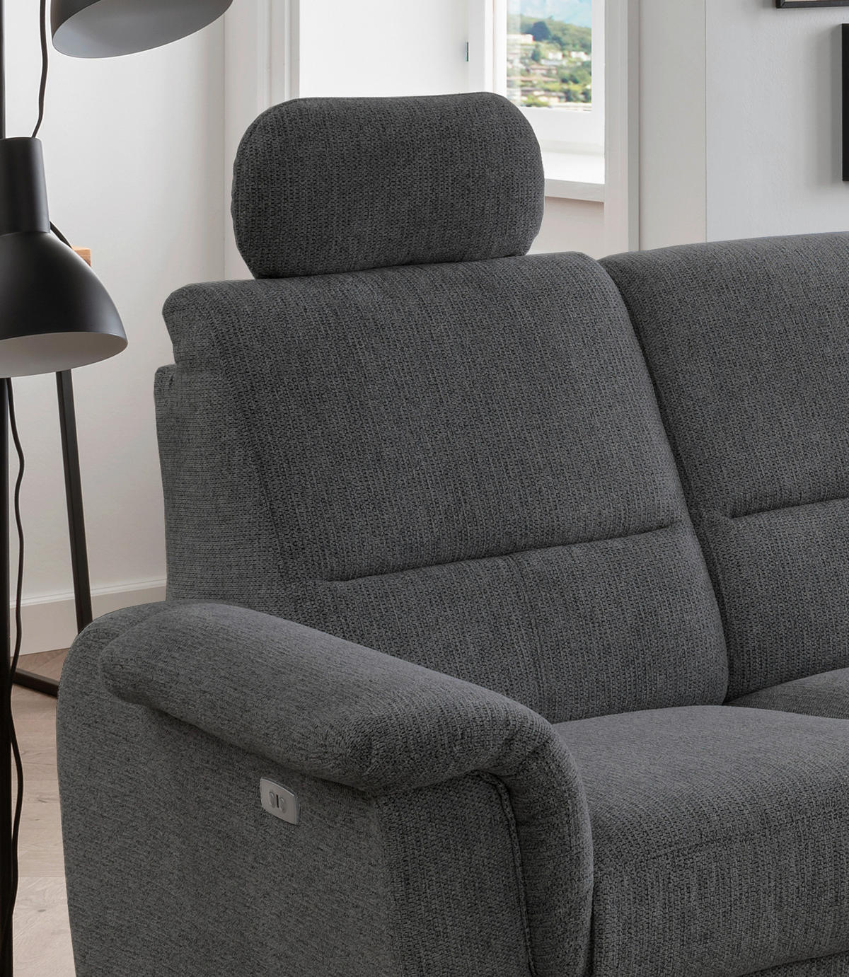 ECKSOFA in Chenille Anthrazit  - Chromfarben/Anthrazit, Modern, Textil/Metall (275/236cm) - Livetastic