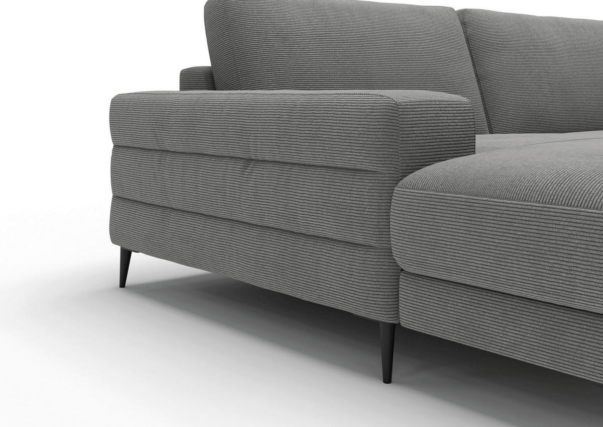 WOHNLANDSCHAFT Badia Base Grau Feincord  - Schwarz/Grau, Design, Textil/Metall (177/376/177cm) - Dieter Knoll
