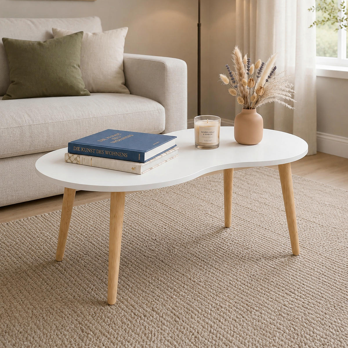 COUCHTISCH massiv 90/50/42 cm organisch Weiß, Honigeiche  - Honigeiche/Weiß, Design, Holz/Holzwerkstoff (90/50/42cm) - MID.YOU