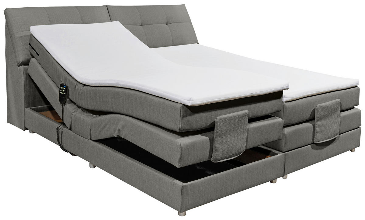 BOXSPRINGBETT 180/200 cm,  in Grau, Matratze, Bettkasten, Topper, motorische Verstellbarkeit, H2 = mittel  - Silberfarben/Grau, Design, Kunststoff/Textil (180/200cm) - Esposa
