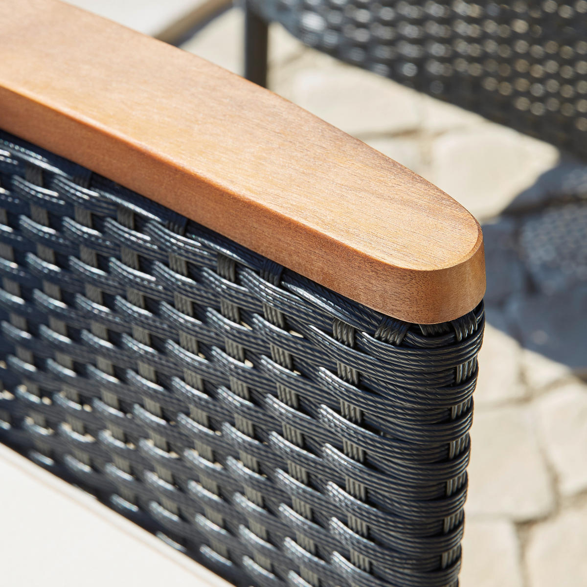 GARTENTISCHGRUPPE Akazie Hartholz Stahl  - Creme/Schwarz, Design, Holz/Kunststoff - Ambia Garden