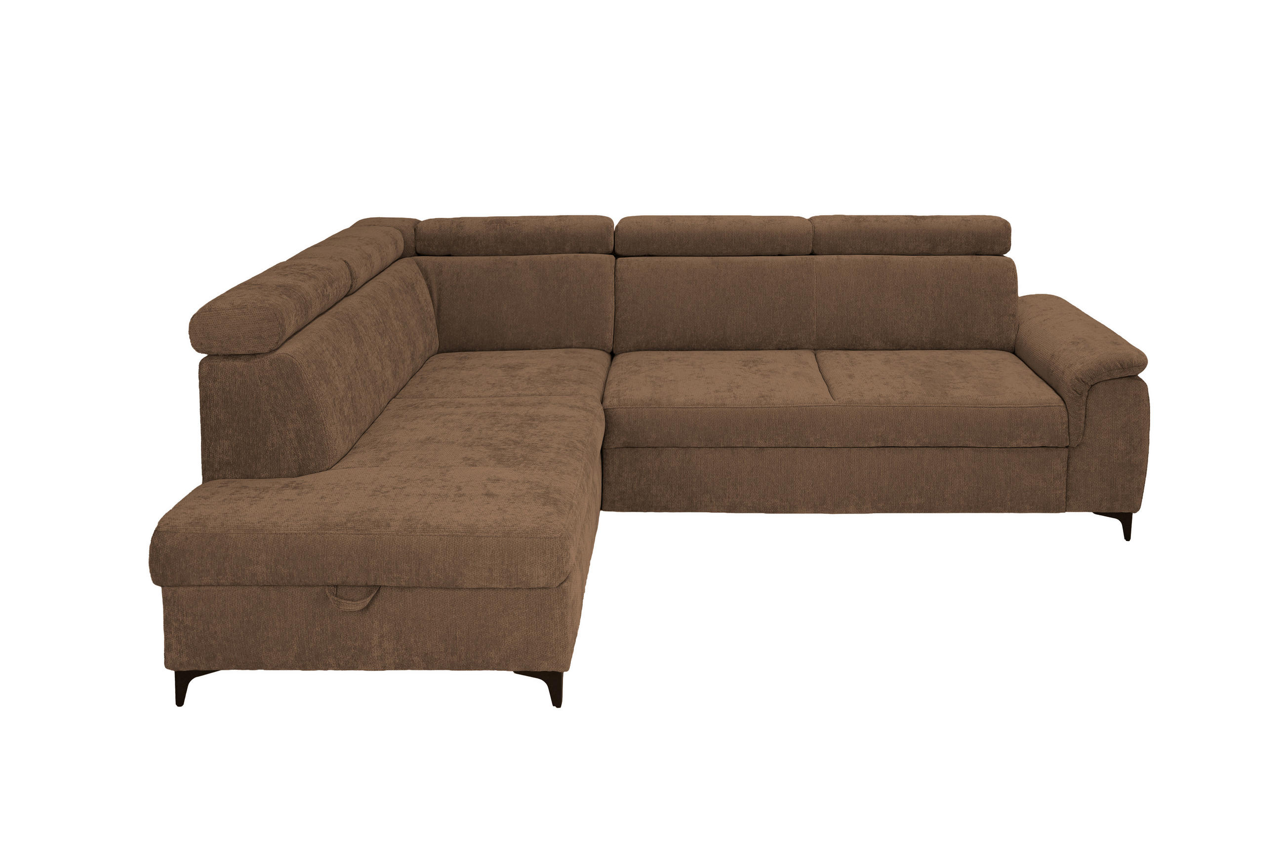 ECKSOFA Braun Chenille Bettkasten, Schlaffunktion, Rücken echt, Kopfteilverstellung, Liegefläche im Originalstoff  - Schwarz/Braun, KONVENTIONELL, Textil/Metall (206/265cm) - Carryhome