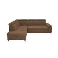 ECKSOFA Braun Chenille Bettkasten, Schlaffunktion, Rücken echt, Kopfteilverstellung, Liegefläche im Originalstoff  - Schwarz/Braun, KONVENTIONELL, Textil/Metall (206/265cm) - Carryhome