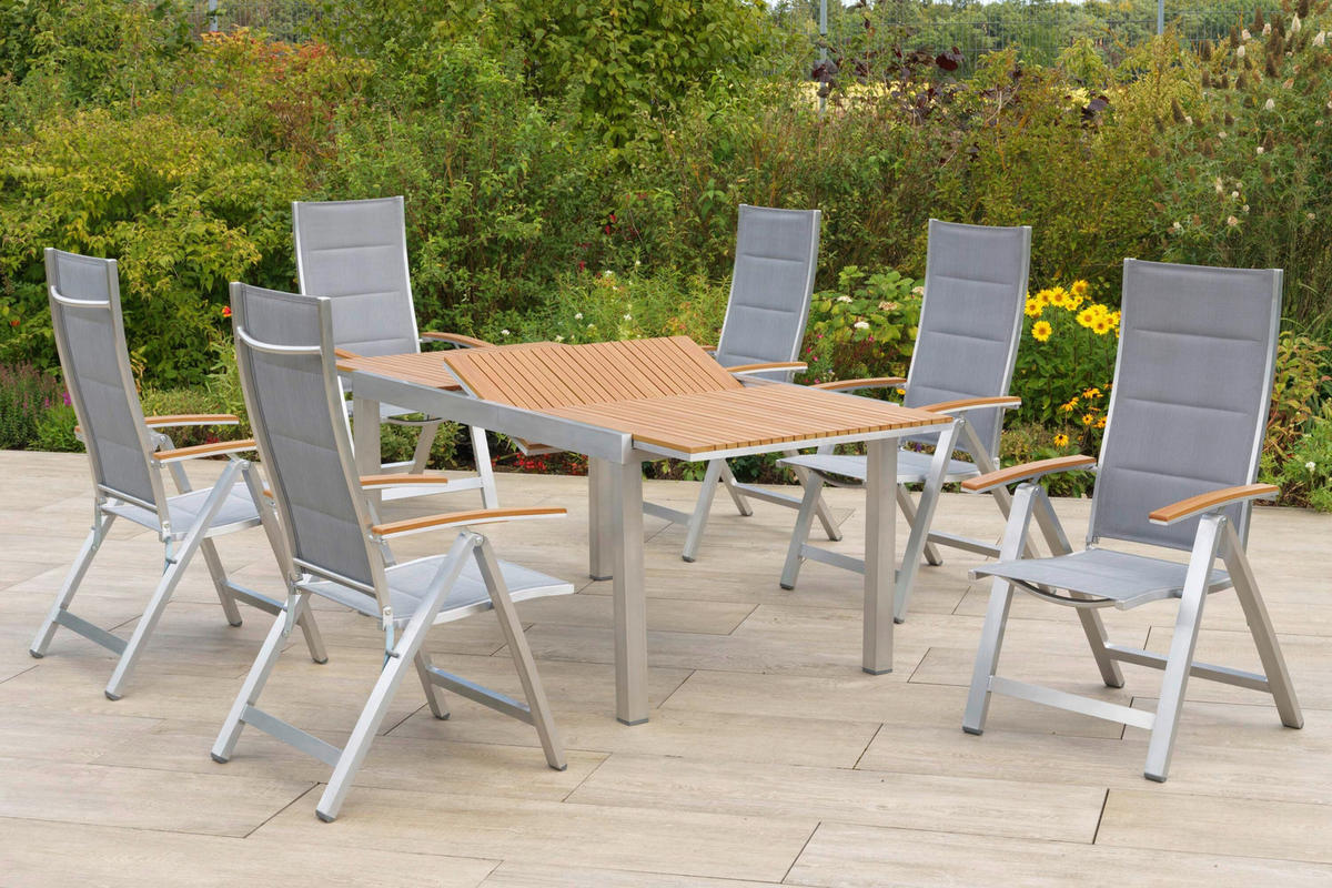 GARTENTISCHGRUPPE  - Silberfarben/Naturfarben, KONVENTIONELL, Kunststoff/Textil - Gardenson