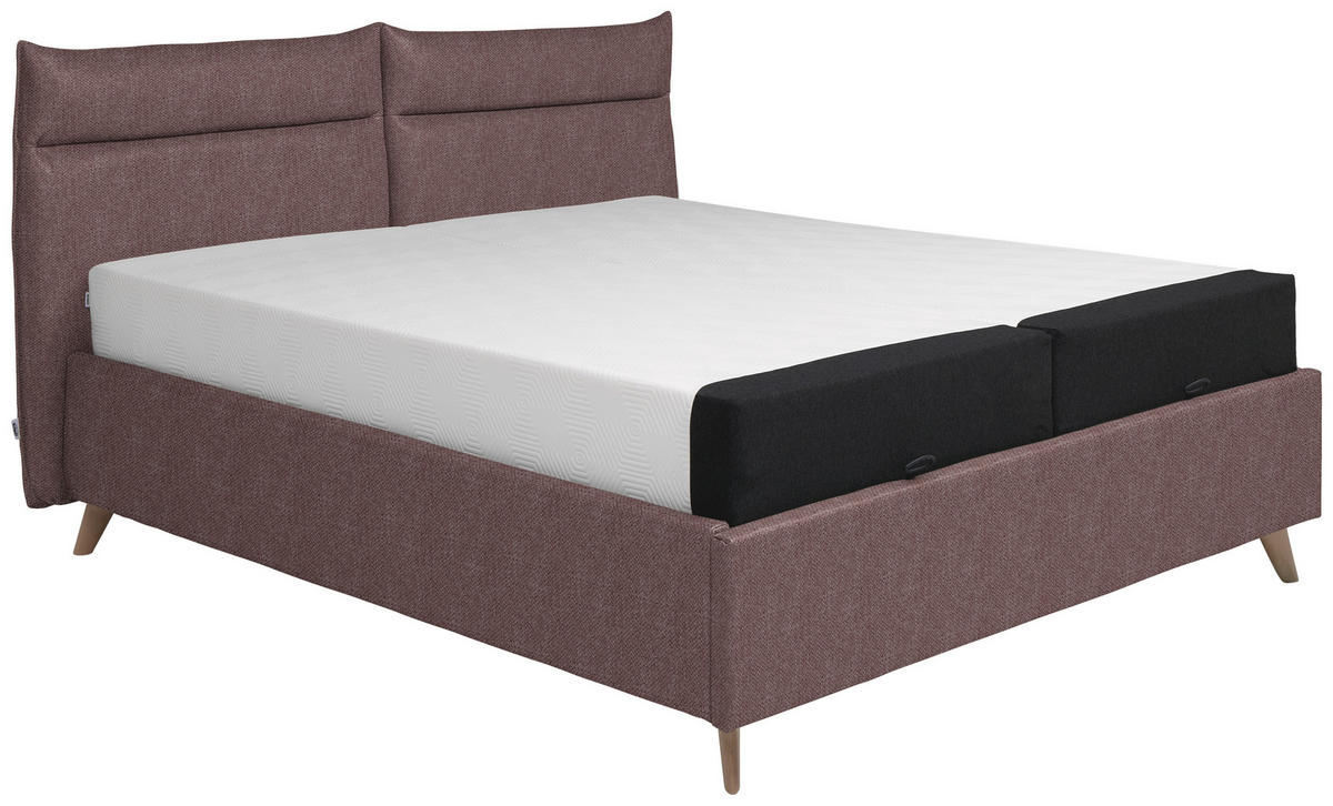 POLSTERBETT 180/200 cm  Weinrot  - Graublau/Buchefarben, Konventionell, Holz/Textil (180/200cm) - Tempur