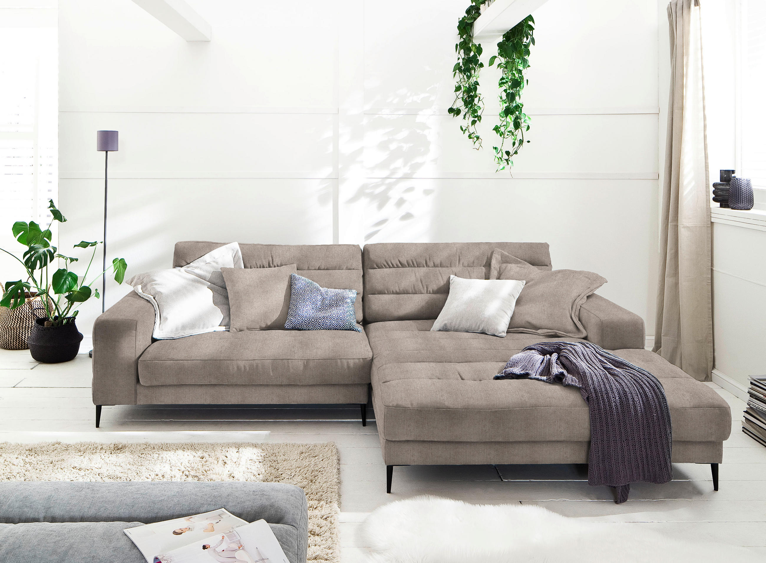 ECKSOFA in Flachgewebe Taupe  - Taupe/Schwarz, Design, Textil/Metall (296/207cm) - Dieter Knoll