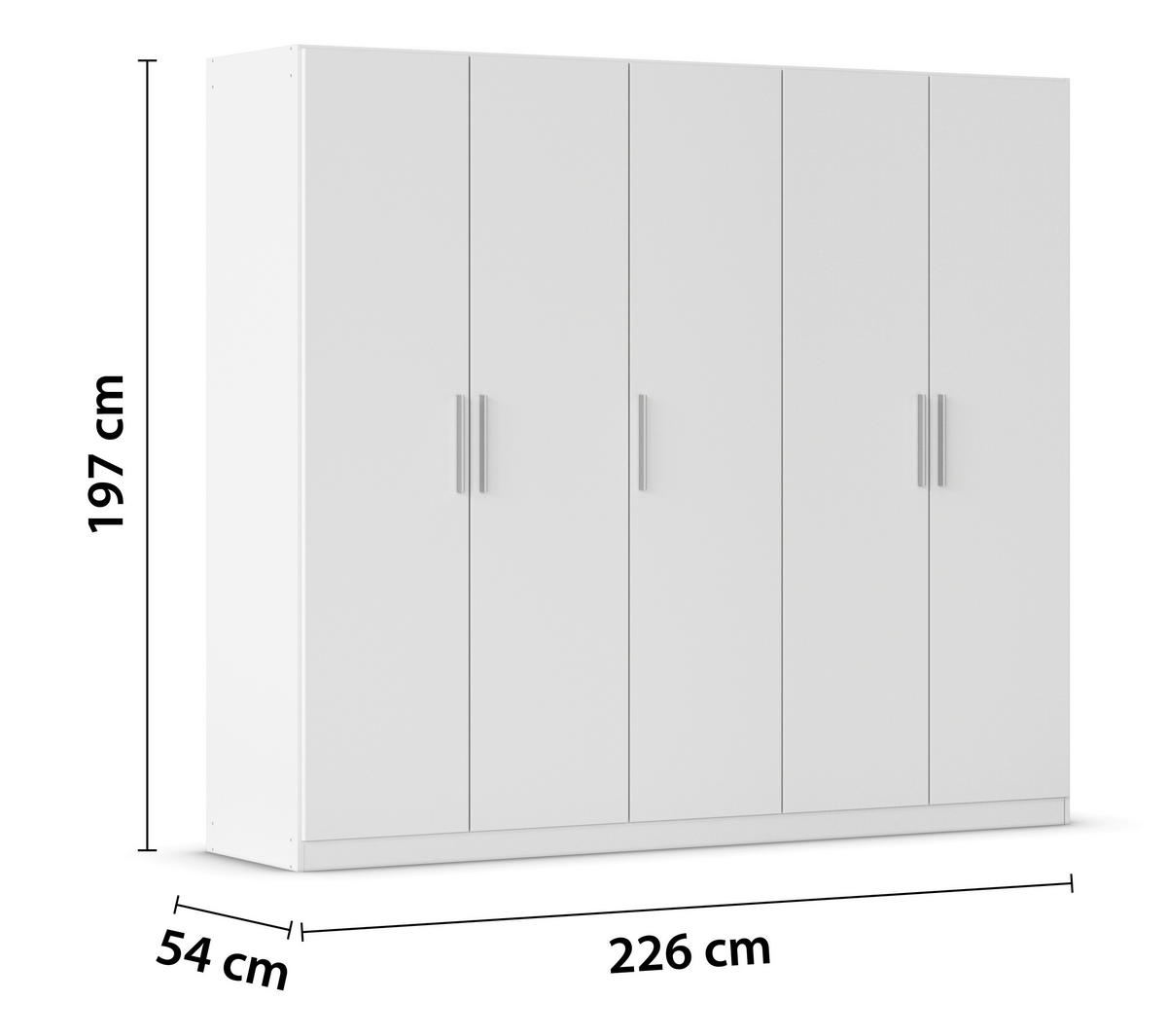 DREHTÜRENSCHRANK 226/197/54 cm,  in Weiß, 5-türig  - Alufarben/Weiß, KONVENTIONELL, Holzwerkstoff/Kunststoff (226/197/54cm) - home24