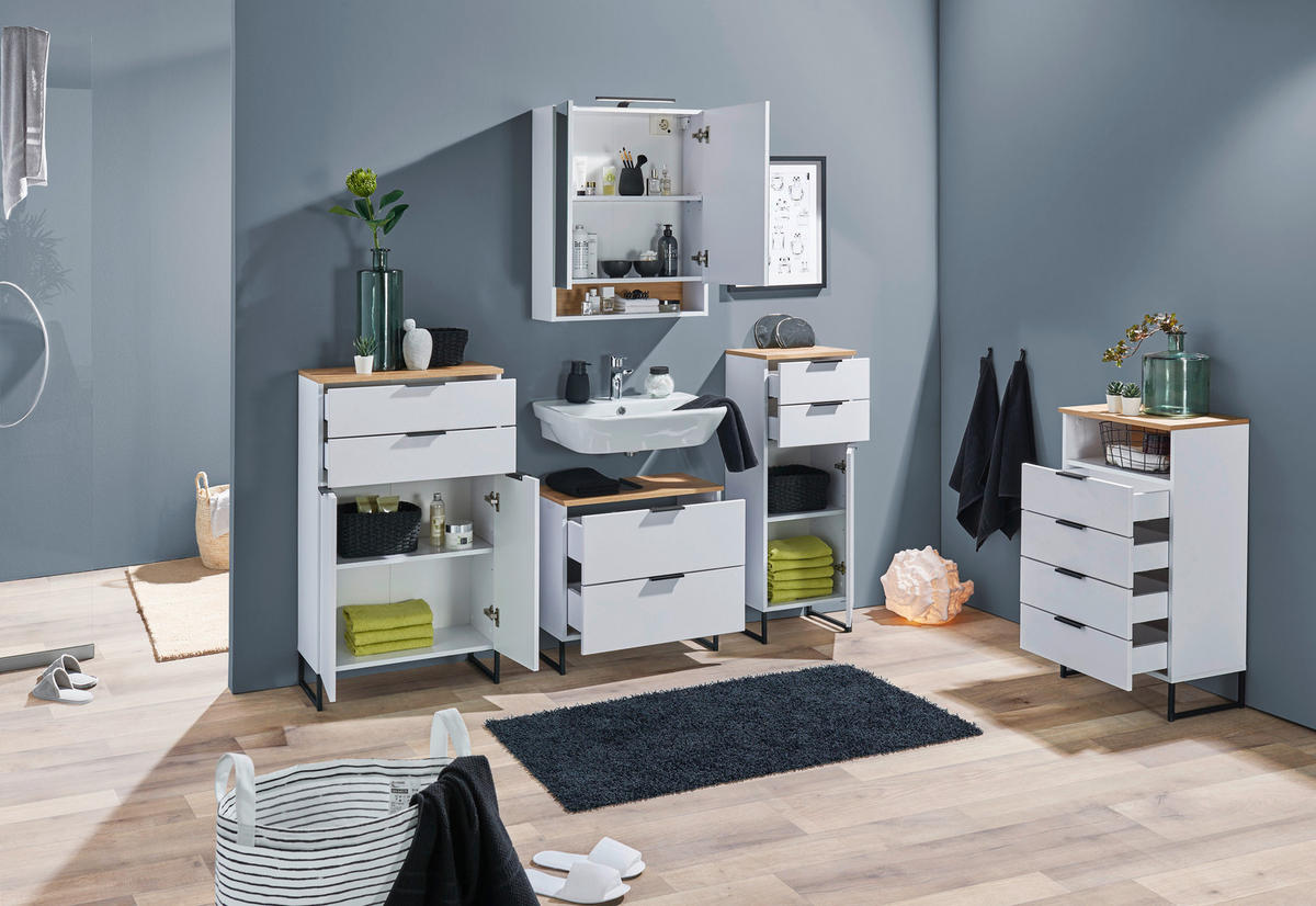 MIDISCHRANK 50/91/32 cm  - Eichefarben/Schwarz, KONVENTIONELL, Holzwerkstoff/Metall (50/91/32cm) - home24