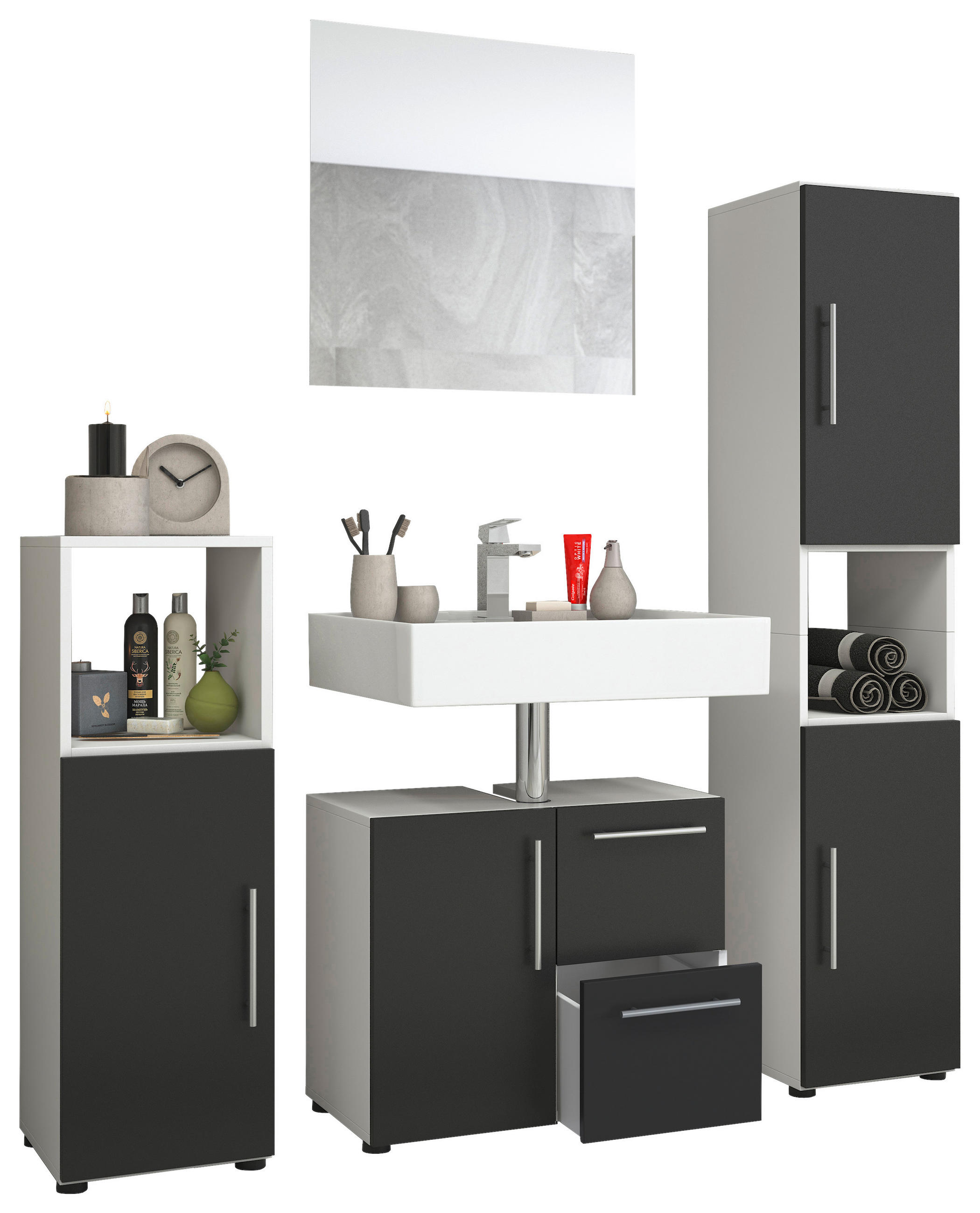 BADEZIMMER Schwarz, Weiß - Schwarz/Weiß, KONVENTIONELL (123cm) - MID.YOU