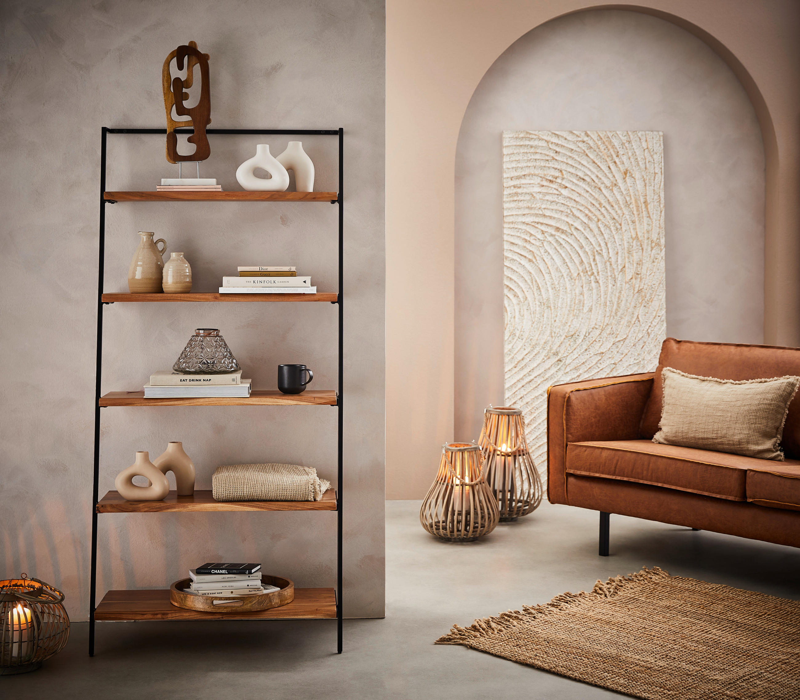 REGÁL, černá, barvy akácie, železo, akácie, 80/170/35 cm - černá/barvy akácie, Trend, kov/dřevo (80/170/35cm) - Ambia Home