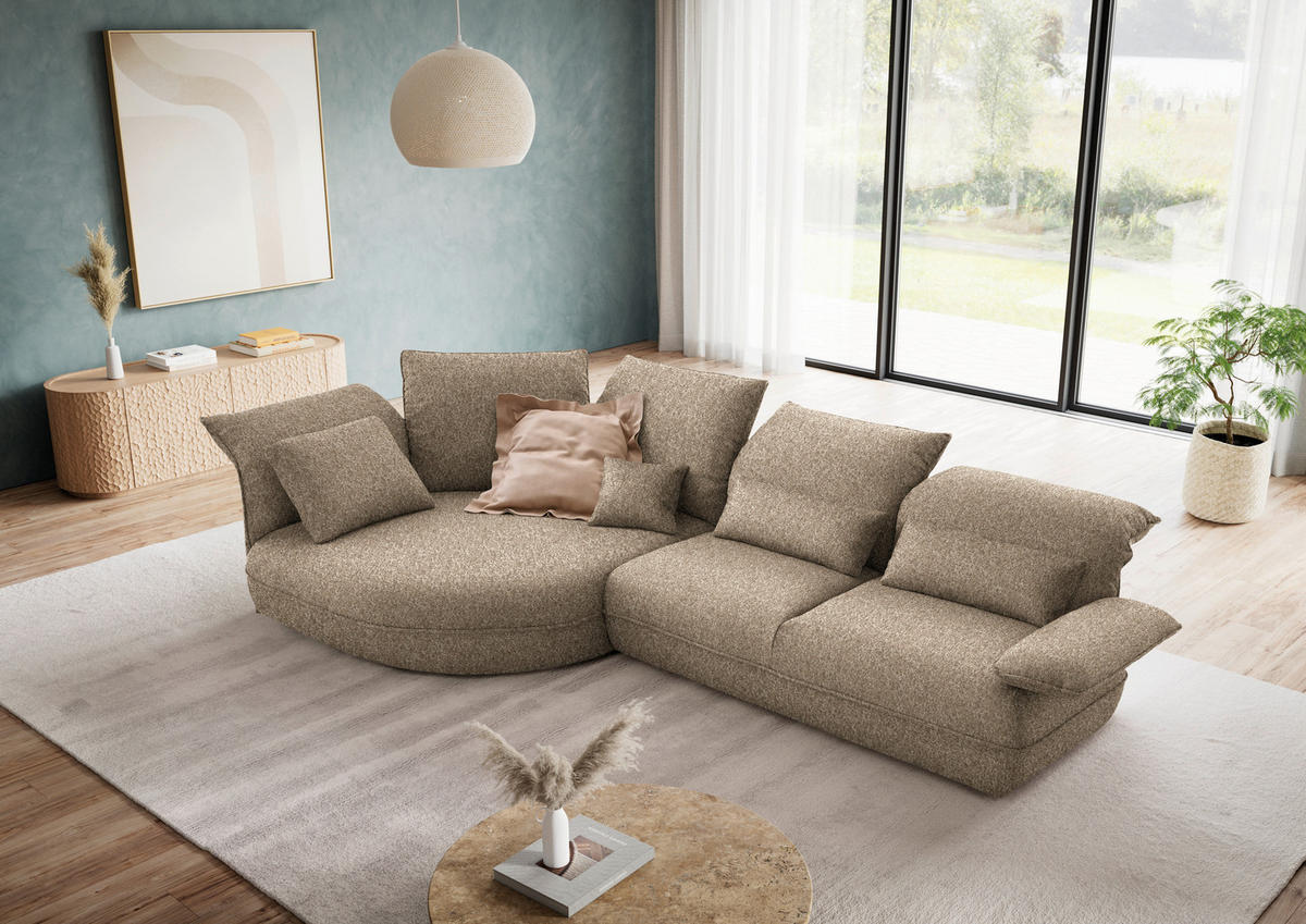 ECKSOFA  in Chenille Beigebraun  154/343 cm  - Beigebraun/Schwarz, Design, Kunststoff/Textil (154/343cm) - Koinor